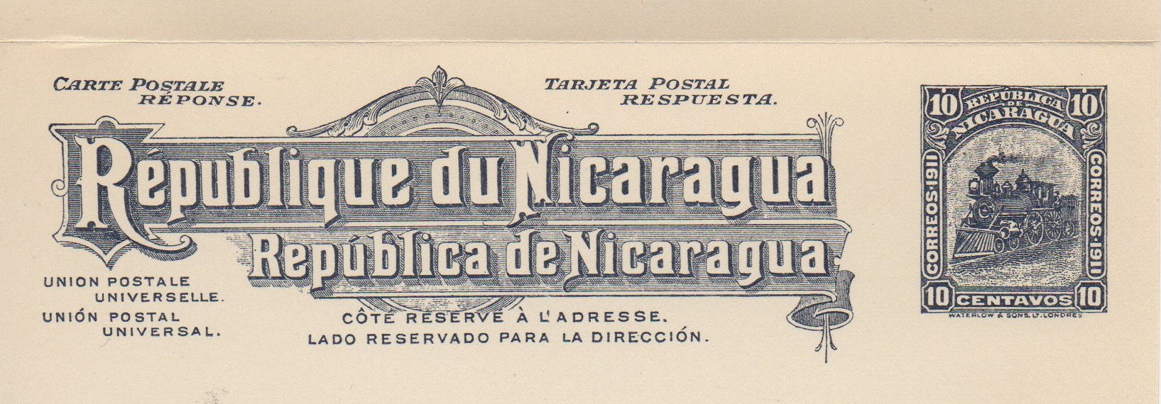 Nicaragua 1912 Postal Stationery card Locomotive 10c+10c reply card